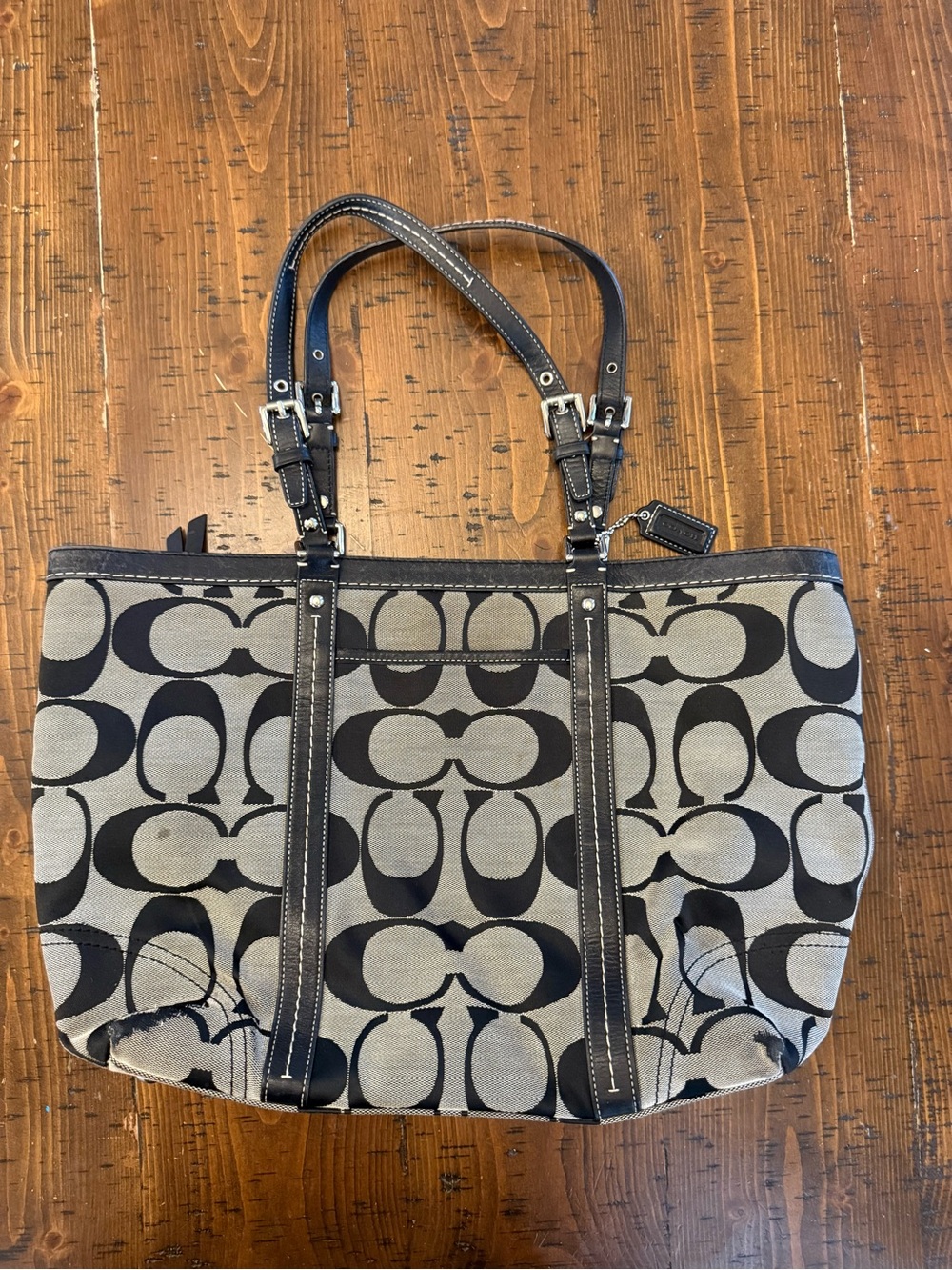 Coach Tote Bag Purse Black & Gray Signature C Monogram Logo Canvas Logo